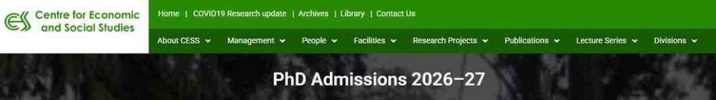 CESS PhD Admission 2026-27